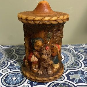 Vintage Painted Candle by Alpine Originals - Children and their Dog #1978